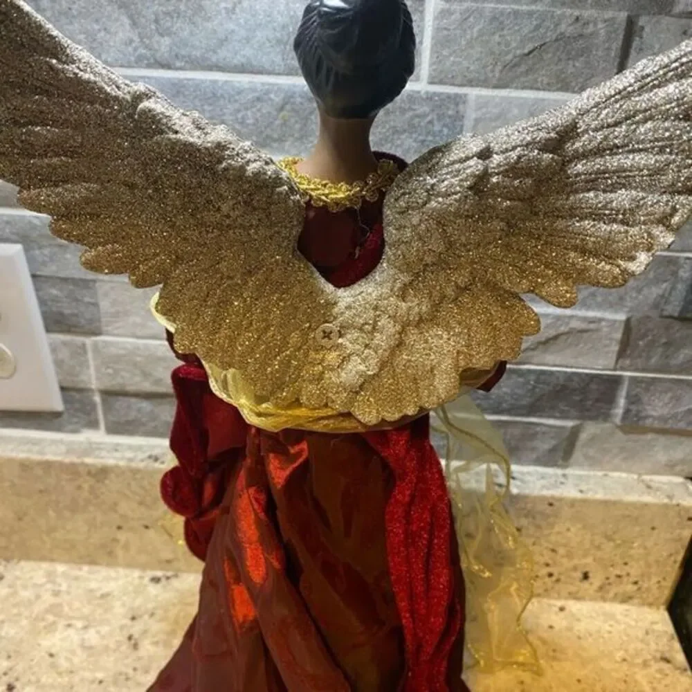 17” Dark Skin Red Velvet Robe‎ Christmas Tree Topper / Figurine